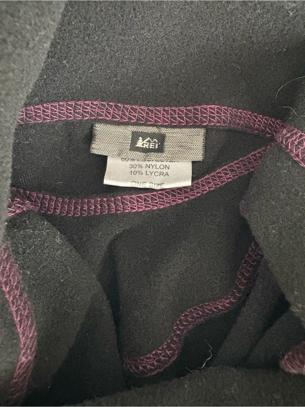 REI Womens Fleece Lined Ponytail Beanie Skully Cap Black Purple One Size
